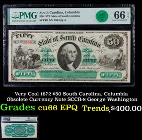 Very Cool 1872 $50 South Carolina, Columbia Obsolete Currency Note SCCR-8 George Washington cu66 EPQ