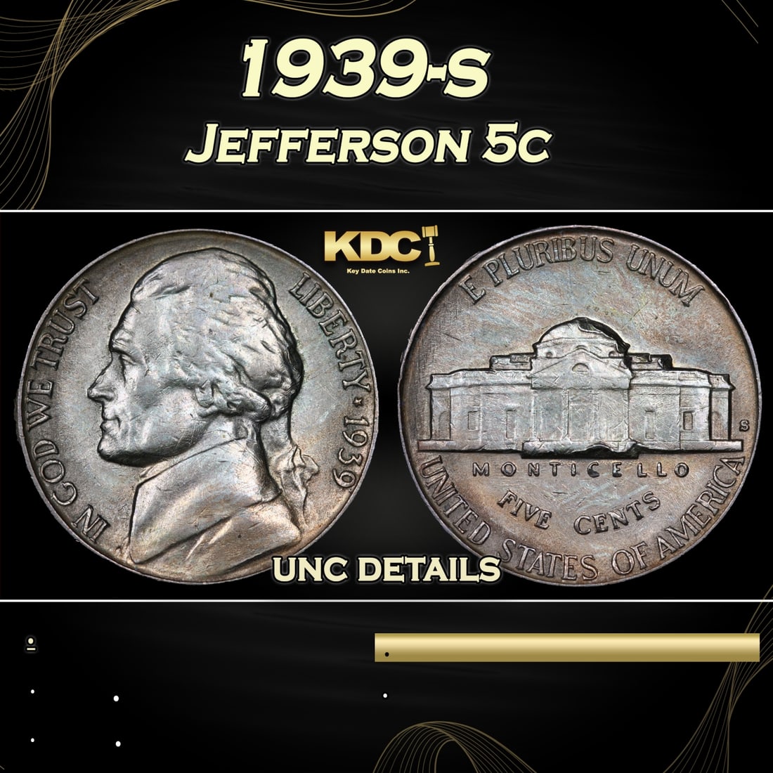 1939-s Jefferson Nickel 5c Grades unc details (1 of 3)