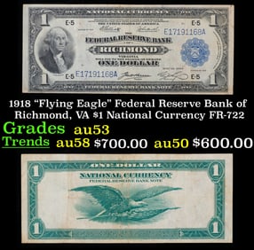 1918 $1 National Currency "Flying Eagle" Federal Reserve Bank of Richmond, VA Grades Select AU