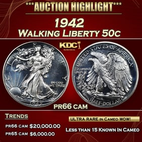 1942 Proof Walking Liberty Half Dollar 50c pr66 cam SEGS