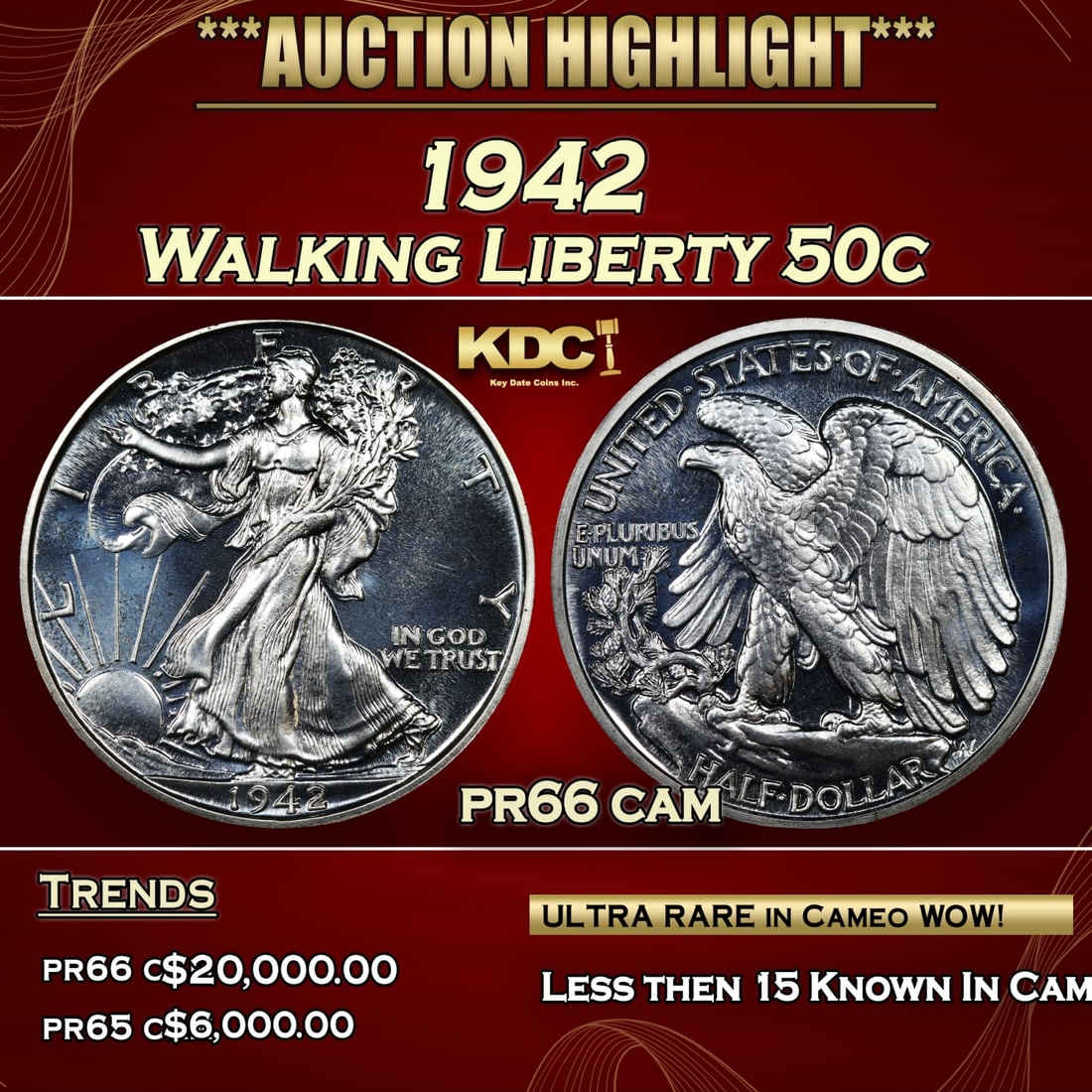 1942 Proof Walking Liberty Half Dollar 50c pr66 cam SEGS (1 of 3)