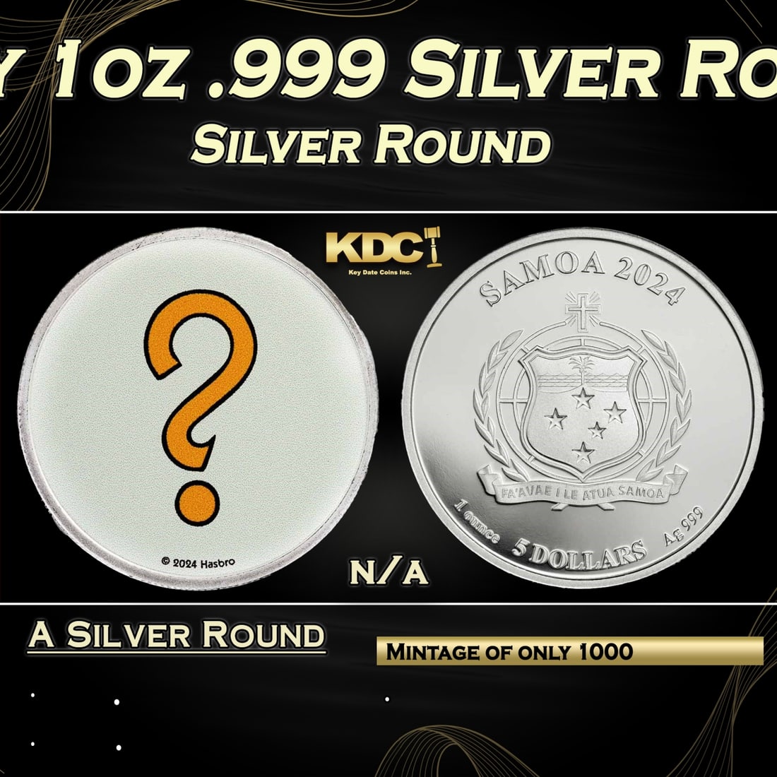 2024 Chance Monopoly 1oz .999 Silver Round Colorized Samoa Round (1 of 5)