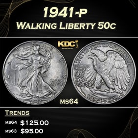 1941-p Walking Liberty Half Dollar 50c Grades ms64