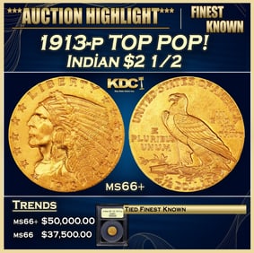 1913-p Gold Indian Quarter Eagle TOP POP! $2 1/2 ms66+ USCG