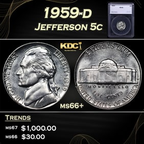 1959-d Jefferson Nickel 5c ms66+ SEGS