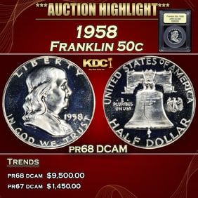 1958 Proof Franklin Half Dollar 50c pr68 DCAM USCG