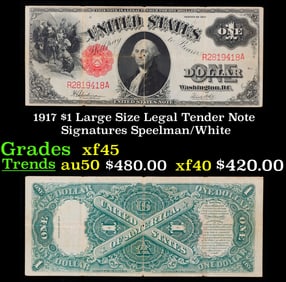 1917 $1 Large Size Legal Tender Note Grades xf+ Signatures Speelman/White