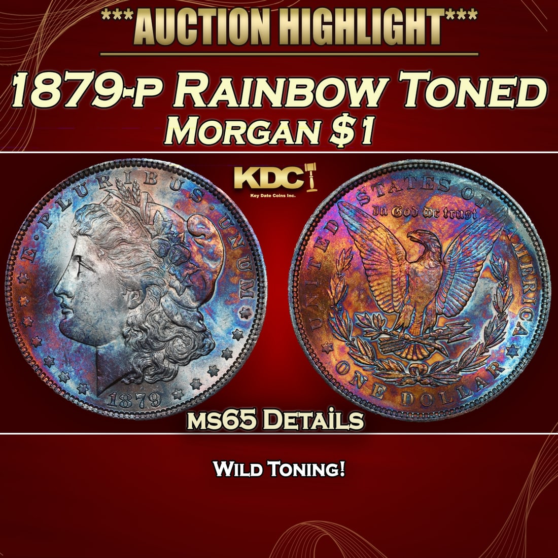 1879-p Morgan Dollar Rainbow Toned $1 ms65 Details SEGS: 1879-p Rainbow Toned Morgan Dollar $1 ms65 Details SEGS.