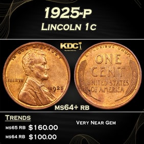 1925-p Lincoln Cent 1c Grades ms64+ rb