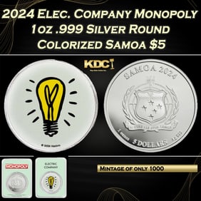 2024 Eletric Company Monopoly 1oz .999 Silver Round Colorized Samoa Round