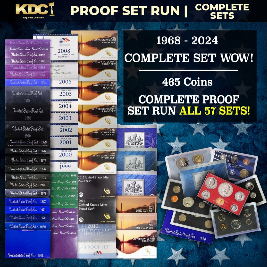 COMPLETE PROOF SET RUN ALL 57 SETS! 1968-2024 465 Coins COMPLETE SET WOW! (1 of 1)