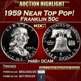 1959 Proof Franklin Half Dollar Near Top Pop! 50c pr68+ DCAM SEGS