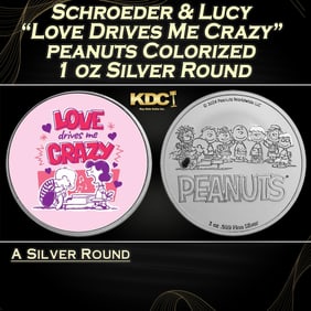 Schroeder & Lucy "Love Drives Me Crazy" Colorized Style - 1 oz Silver Round Round