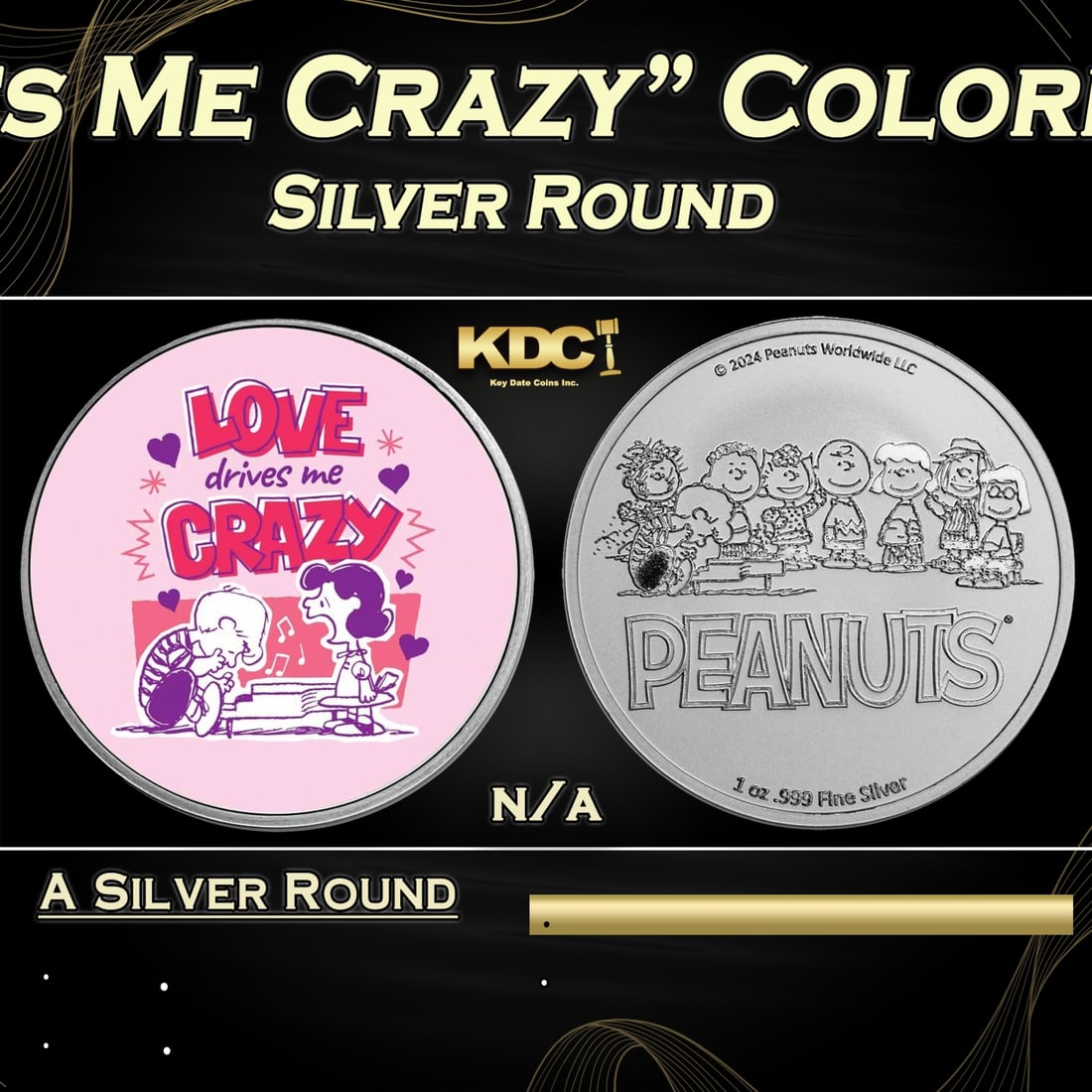 Schroeder & Lucy "Love Drives Me Crazy" Colorized Style - 1 oz Silver Round Round (1 of 3)