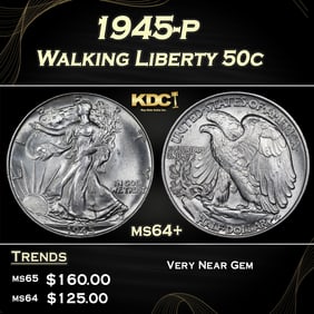 1945-p Walking Liberty Half Dollar 50c Grades ms64+
