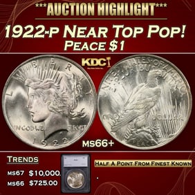 1922-p Peace Dollar Near Top Pop! 1 ms66+ SEGS
