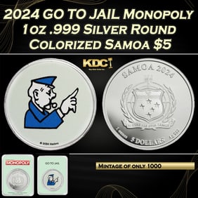 2024 GO TO JAIL Monopoly 1oz .999 Silver Round Colorized Samoa Round
