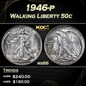 1946-p Walking Liberty Half Dollar 50c Grades ms66