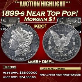 1899-s Morgan Dollar Near Top Pop! $1 Grades ms65+ DMPL