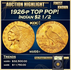 1926-p Gold Indian Quarter Eagle TOP POP! $2 1/2 ms66+ USCG