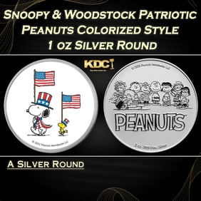 Snoopy & Woodstock Patriotic Peanuts Colorized Style - 1 oz Silver Round Round