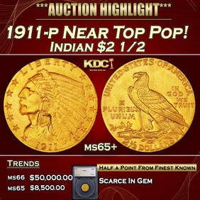 1911-p Gold Indian Quarter Eagle Near Top Pop! $2 1/2 ms65+ SEGS
