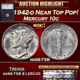 1942-d Mercury Dime Near Top Pop! 10c ms68 FSB SEGS