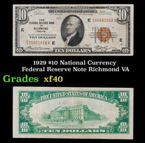 1929 $10 Green Seal Federal Reseve Note Grades xf Richmond