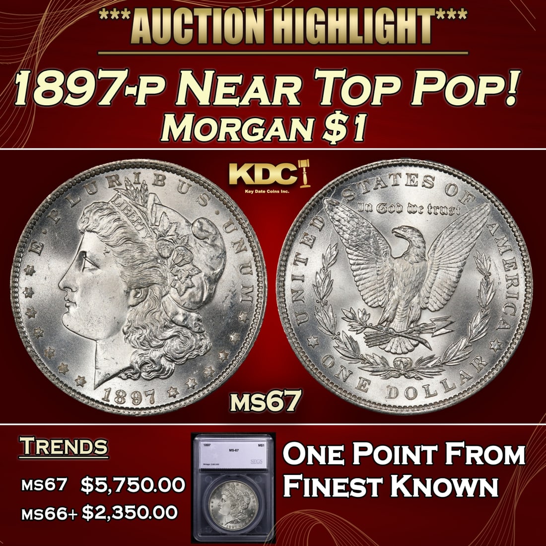 1897-p Morgan Dollar Near Top Pop! $1 ms67 SEGS (1 of 5)