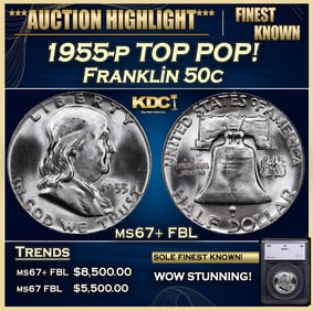 1955-p Franklin Half Dollar TOP POP! 50c ms67+ FBL SEGS