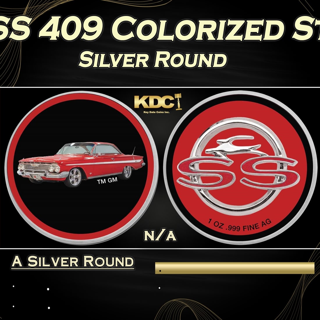 1961 Chevrolet Impala SS 409 Colorized Style - 1 oz Silver Round Round (1 of 3)
