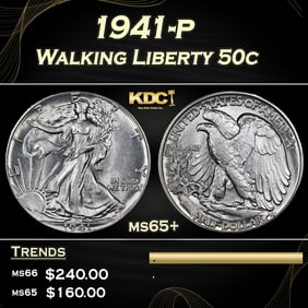 1941-p Walking Liberty Half Dollar 50c Grades ms65+