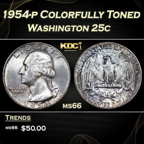 1954-p Washington Quarter Colorfully Toned 25c Grades ms66
