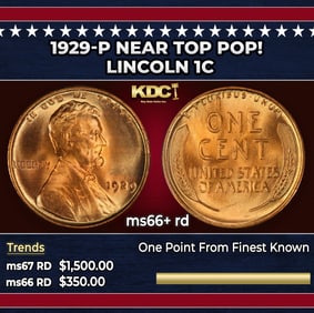 1929-p Lincoln Cent Near Top Pop! 1c ms66+ rd SEGS