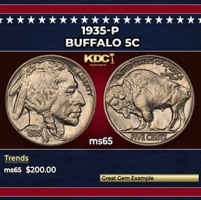 1935-p Buffalo Nickel 5c Grades ms65