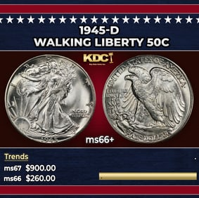 1945-d Walking Liberty Half Dollar 50c ms66+ SEGS