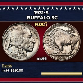 1931-s Buffalo Nickel 5c Grades ms66