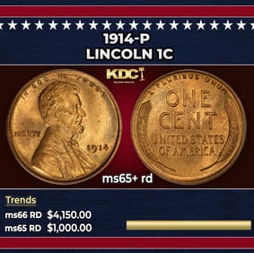 1914-p Lincoln Cent 1c ms65+ rd SEGS
