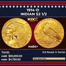 1914-d Gold Indian Quarter Eagle $2 1/2 ms64+ SEGS