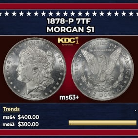 1878-p 7tf Morgan Dollar $1 Grades ms63+