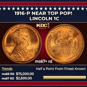 1916-p Lincoln Cent Near Top Pop! 1c ms67+ rd SEGS
