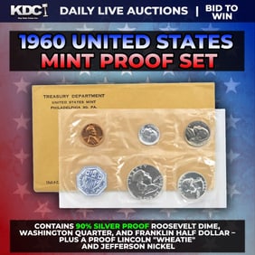 1960 United States Mint Silver Proof Set In Original Goventment Packaging, 5 Coins - Manilla