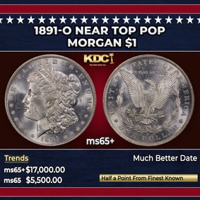 1891-o Morgan Dollar Near Top Pop $1 ms65+ SEGS
