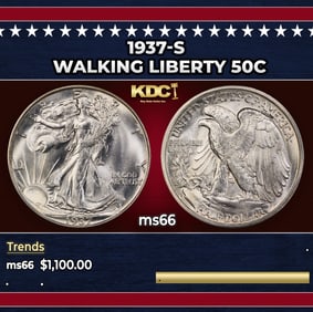 1937-s Walking Liberty Half Dollar 50c ms66 SEGS