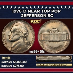 1976-d Jefferson Nickel Near Top Pop 5c ms66+ 5fs SEGS