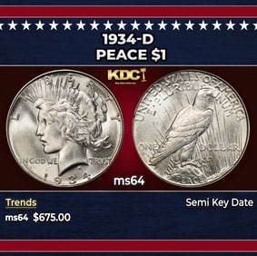 1934-d Peace Dollar $1 Grades ms64