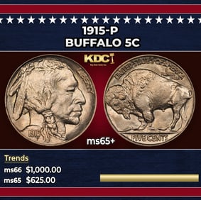 1915-p Buffalo Nickel 5c Grades ms65+