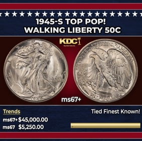 1945-s Walking Liberty Half Dollar TOP POP! 50c ms67+ SEGS