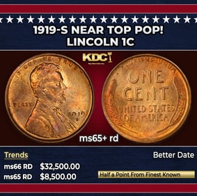 1919-s Lincoln Cent Near Top Pop! 1c ms65+ rd SEGS
