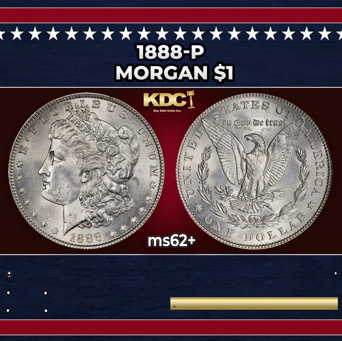 1888-p Morgan Dollar $1 Grades ms62+ (1 of 3)